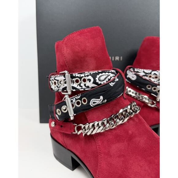 Size 7.5US - Amiri Chain Link Bandana Boots Merlot Red Suede❤️ NEW/RETAIL $1.4K! main image 11